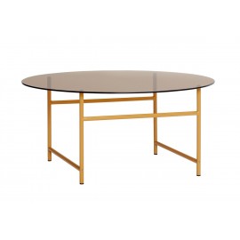 hubsch table basse ronde style retro verre teinte pieds metal orange