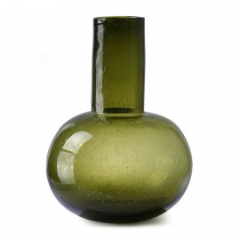 hk living grand vase design verre souffle bulle vert bouteille