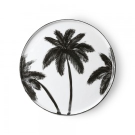 hk living assiette porcelaine noir blanc palmiers palms