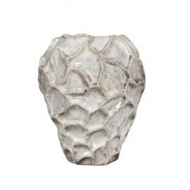 vase sculptural surface texturée grès blanc brillant Muubs Soil