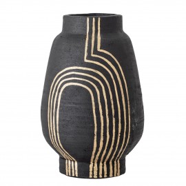 bloomingville vase terre cuite noir dore dessin geometrique gunilla