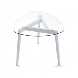 Table basse plateau verre 3 pieds métal blanc Versa Cristal