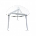 Table basse plateau en verre 3 pieds métal blanc Versa Cristal