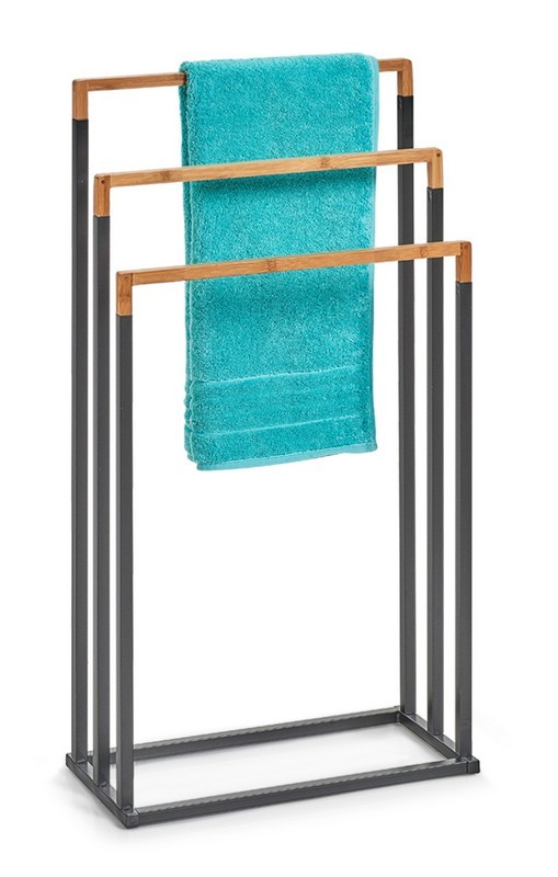 Porte serviette avec étagère Orvin Bois foncé et Métal Noir