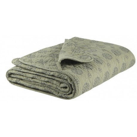 couverture plaid coton matelasse vert olive motif gris ib laursen 0760-29