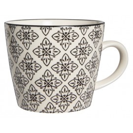 Kaffeetasse aus Steingut, schwarz-weißes Blumenmuster, Casablanca IB Laursen