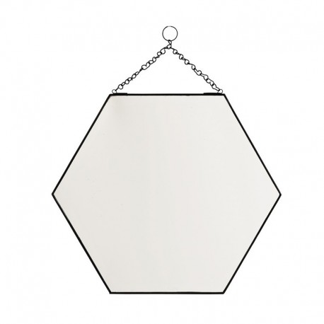 miroir hexagonal a suspendre metal noir chaine madam stoltz IB-350402ABL