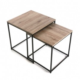 Deux tables basses carrées gigognes métal noir bois Versa Meno