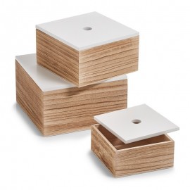 Set de 3 boîtes carrées en bois couvercle blanc Zeller