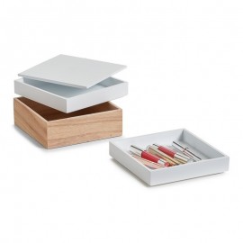Set mit 3 gestapelten Make-up-Aufbewahrungsboxen aus Holz von Zeller