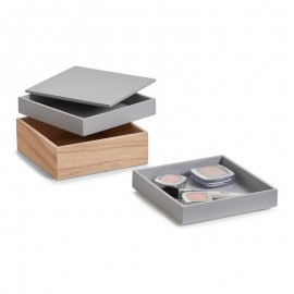 Set mit 3 gestapelten Make-up-Aufbewahrungsboxen aus grauem Zeller-Holz