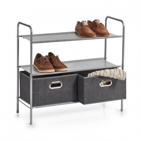 Rangement chaussures avec 2 tiroirs métal tissu gris Zeller