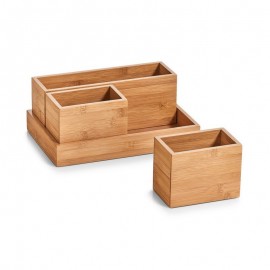 set de boites organiseur rangement salle de bains bois bambou zeller 25387