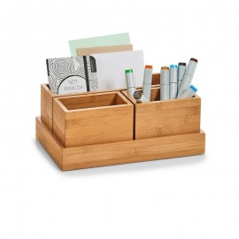 set de boites organiseur rangement salle de bains bois bambou zeller 25387