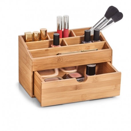 organiseur rangement cosmetiques avec tiroir bois bambou zeller 25386