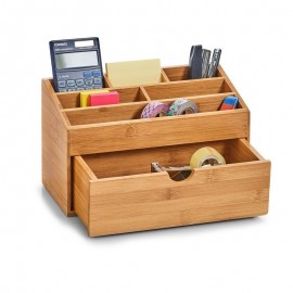 organiseur rangement cosmetiques avec tiroir bois bambou zeller 25386