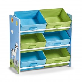 Étagère enfant rangement jouets 6 casiers bleu vert Zeller Safari