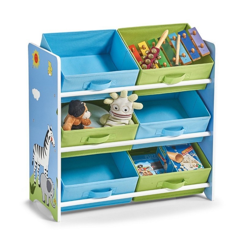 etagere enfant rangement jouets 6 casiers bleu vert zeller 13499