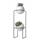 etagere porte plantes design metal noir 2 pots en ceramique umbra 1008047-748