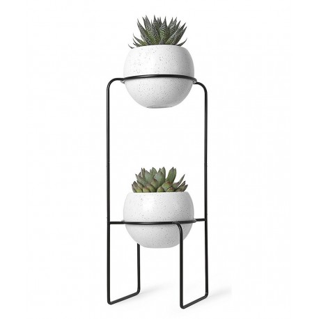 etagere porte plantes design metal noir 2 pots en ceramique umbra 1008047-748