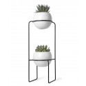 etagere porte plantes design metal noir 2 pots en ceramique umbra 1008047-748