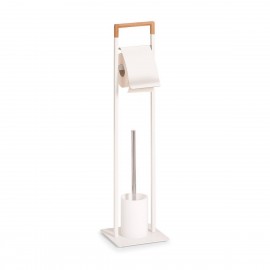 Porte papier wc et porte brosse wc métal blanc bambou Zeller