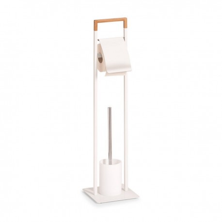 Porte papier wc et porte brosse wc métal blanc bambou Zeller