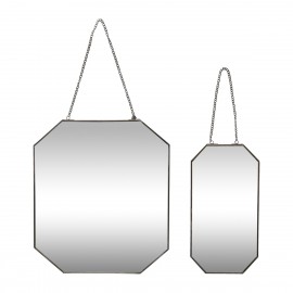 Hübsch achteckiger Wandspiegel mit schwarzer Metallkette (2er-Set)