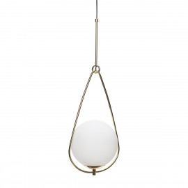 Suspension art deco laiton boule blanche goutte hubsch