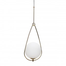 Suspension art deco laiton boule blanche goutte hubsch