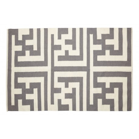 Tapis gris naturel laine Labyrinthe Hübsch 120 x 180 cm
