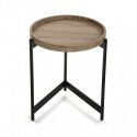 Table basse d'appoint ronde plateau bois métal noir Versa Hennan