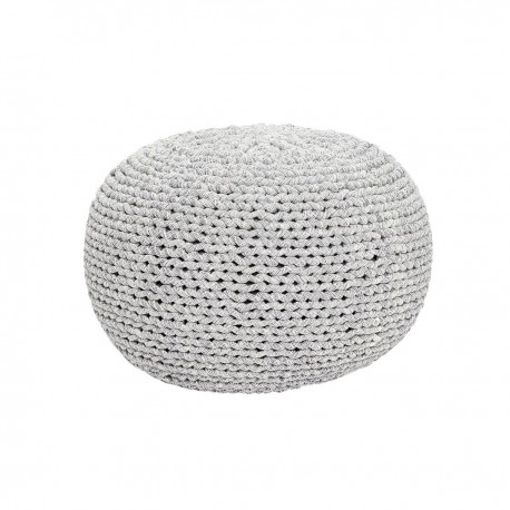 Pouf rond tresse coton gris blanc Hubsch