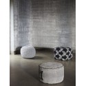 Pouf rond tresse coton gris blanc Hubsch