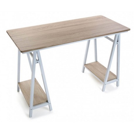 Table de bureau bois clair métal blanc Versa Mitte