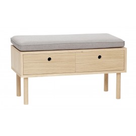 Banc de rangement 2 tiroirs bois naturel chêne coussin gris Hübsch