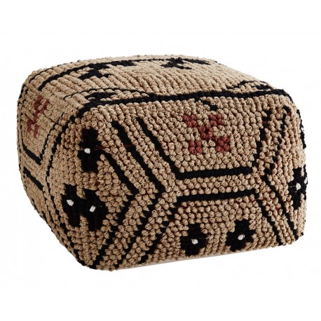 Pouf carré motif ethnique coton tressé camel Madam Stoltz