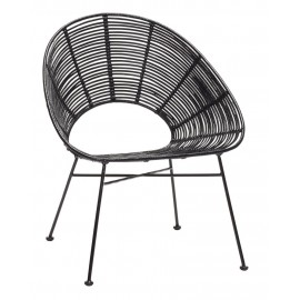 Fauteuil design métal rotin noir Hübsch