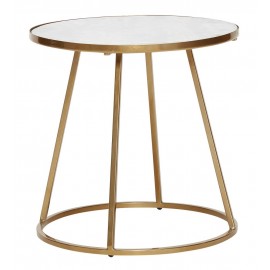 Table basse ronde marbre blanc metal laiton dore Hubsch