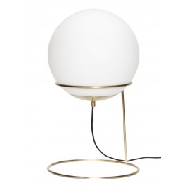 Lampe a poser retro sphere boule blanche laiton dore hubsch