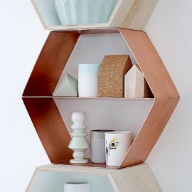 Étagère murale hexagonale métal cuivre Bloomingville