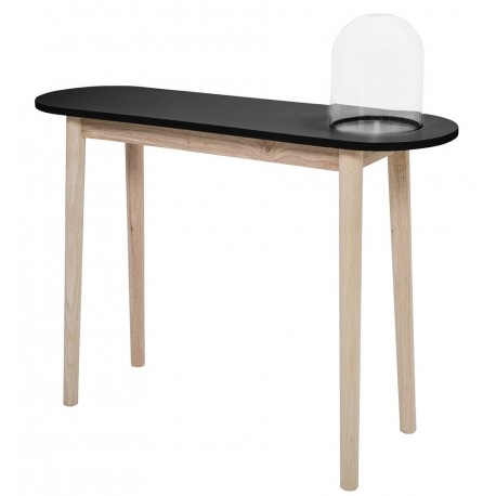 Table console bois nature et noir avec cloche en verre Bloomingville