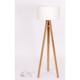 Lampadaire trepied bois massif abat jour blanc ragaba wanda