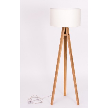 Lampadaire trepied bois massif abat jour blanc ragaba wanda