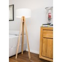 Lampadaire trepied bois massif abat jour blanc ragaba wanda