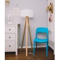 Lampadaire trepied bois massif abat jour blanc ragaba wanda