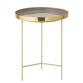 Table basse d'appoint ronde métal doré plateau taupe Bloomingville Tray L