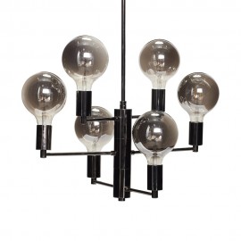 Mehrere Design-Pendelleuchte aus schwarzem Metall, 6 Glühbirnen, Hübsch grau