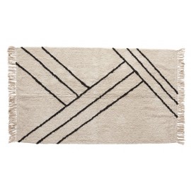 Rechteckiger ecru-schwarzer Teppich mit Fransen aus Baumwolle von Hübsch