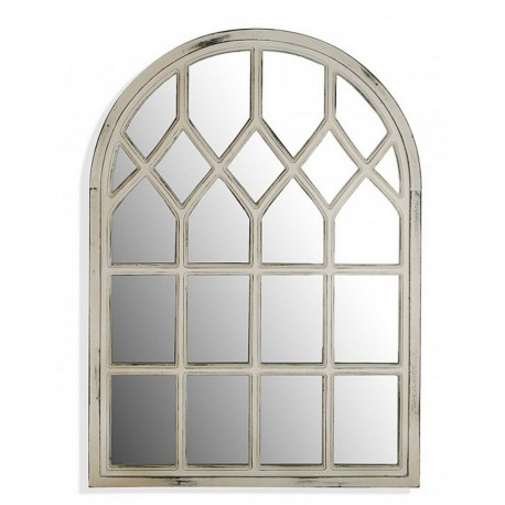 Miroir fenêtre arrondie bois blanc vieilli Versa